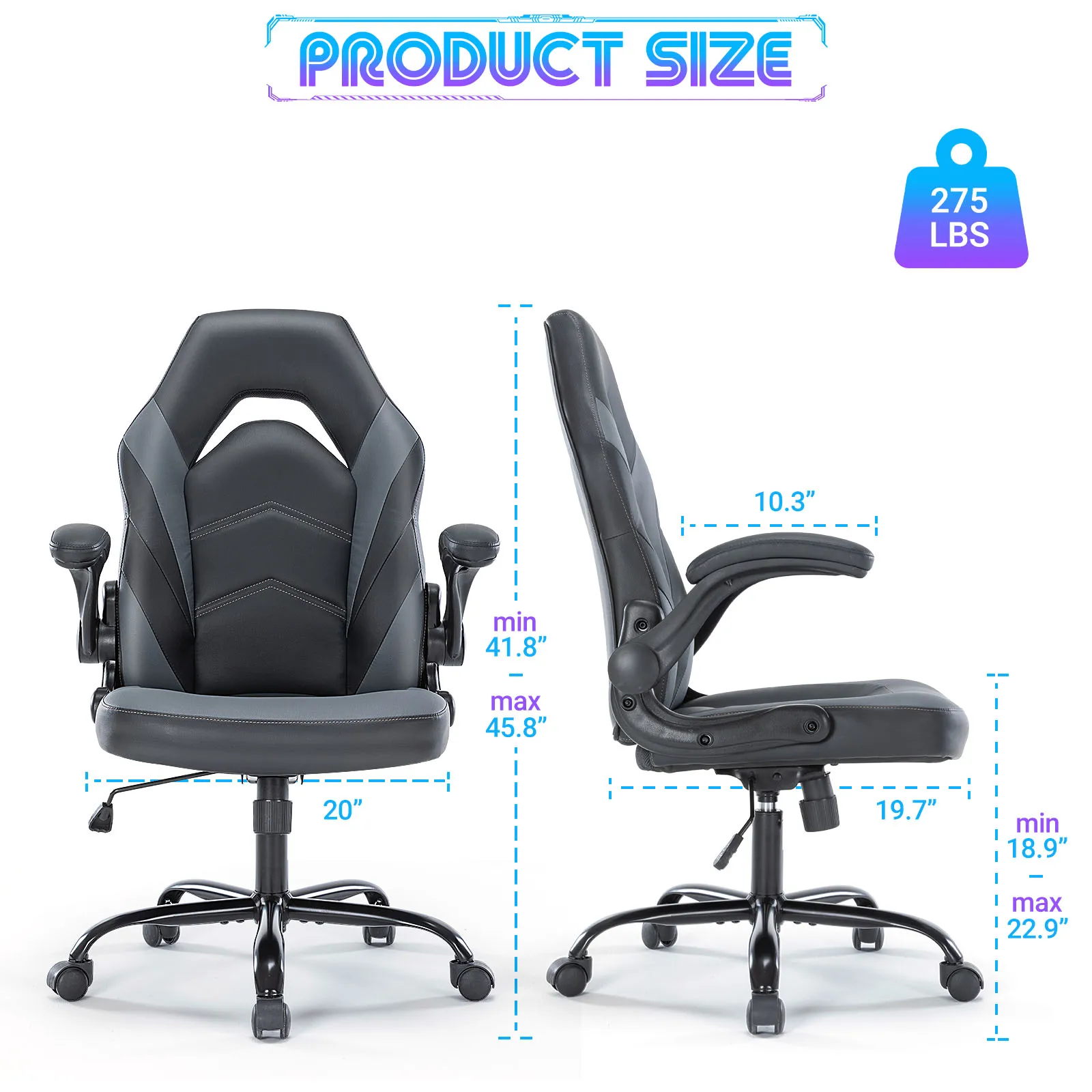 Gaming Desk Chair | Adjustable Flip-Up Armrests & PU Leather | Home Office Computer Racing Chair - Thumbnail 5