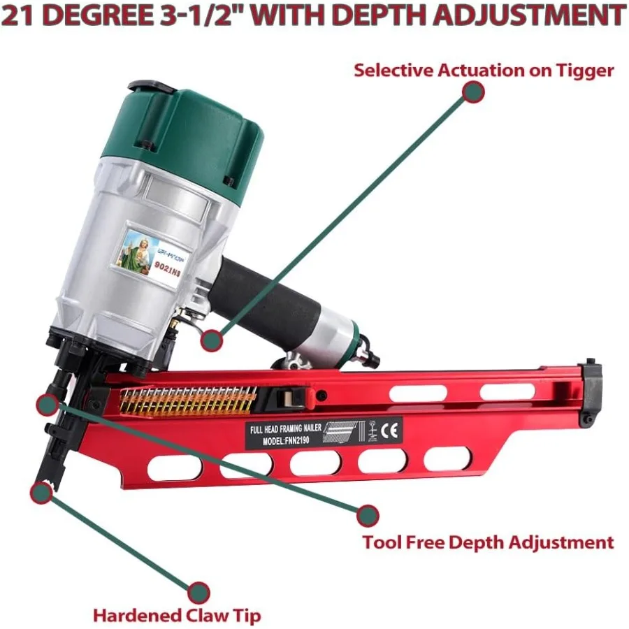 Framing Nailer | 21 Degree 3-1/2 Inch with Depth Adjustment | Mexican Style 9021NS - Thumbnail 2