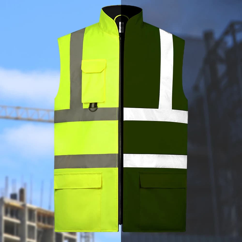 Work Vest | Fluorescent Yellow Windproof Design | Two-Sided Construction Wear - Thumbnail 4