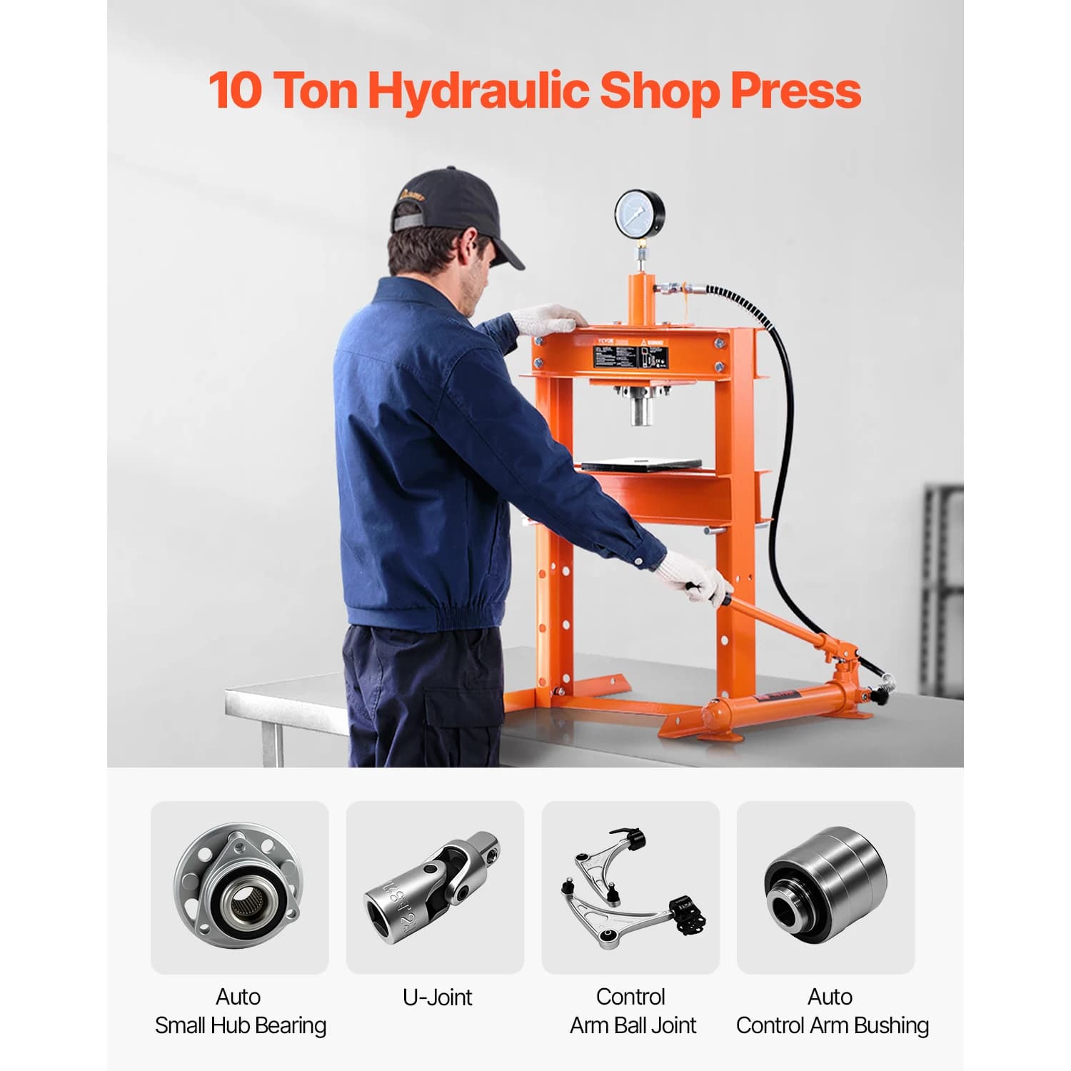 10-Ton H-Frame Hydraulic Shop Press | Heavy-Duty Bending & Forming with Adjustable Base - Thumbnail 2