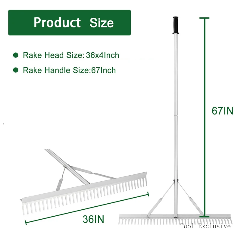 36-Inch Aluminum Landscape Rake | Lightweight Professional Grade | Yard Leveling & Soil Smoothing - Thumbnail 5