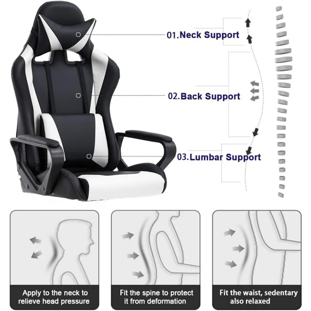 High-Back Racing Style Gaming Chair | PU Leather Executive Desk Chair | Ergonomic PC Office Seat - Thumbnail 4
