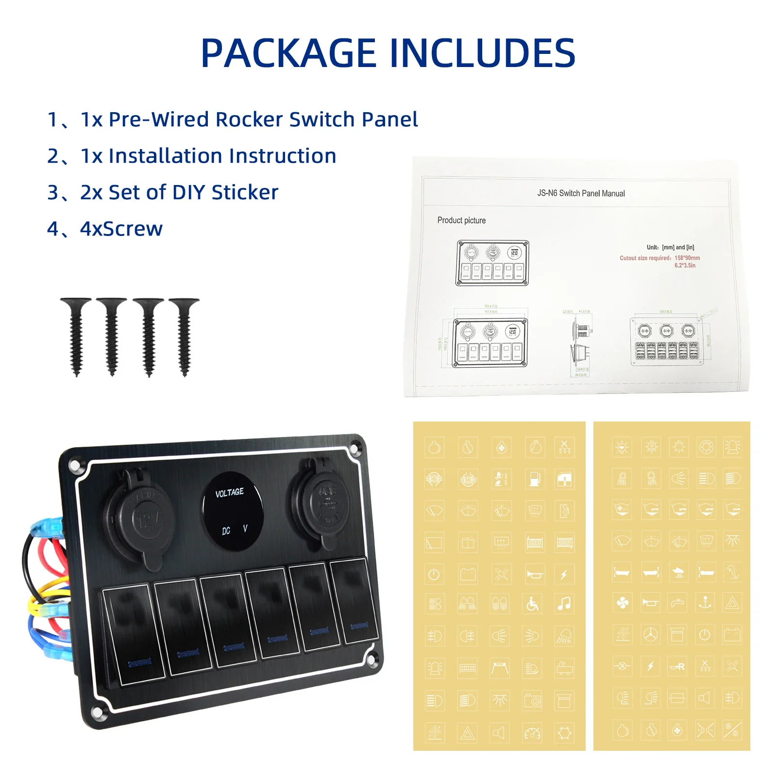 Marine-Grade Switch Panel | 4/6/8-Gang Digital Display with USB Port | 12V Waterproof for Boats & RVs - Thumbnail 2