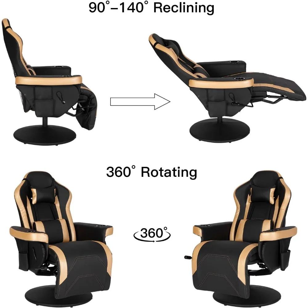 Gaming Recliner Chair | Swivel with Lumbar Support & Headrest | Modern Video Game Lounger - Thumbnail 5