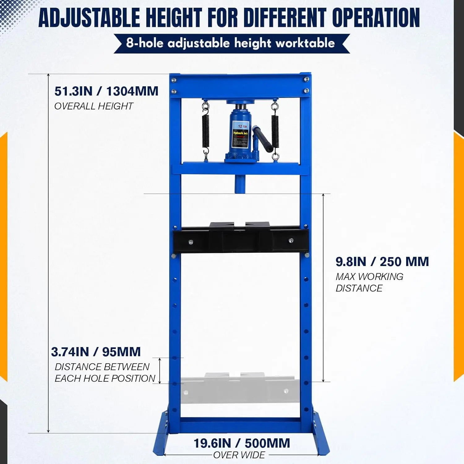 12-Ton H-Frame Hydraulic Shop Press | Heavy-Duty Metalworking & Bearing Service - Thumbnail 4