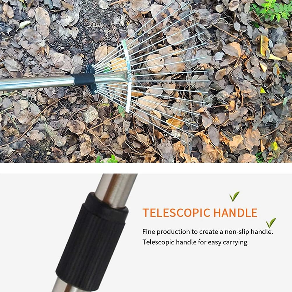Multi-Toothed Metal Garden Rake | E2 Adjustable Telescopic Design | For Hay, Grass & Deciduous Leaves - Thumbnail 5