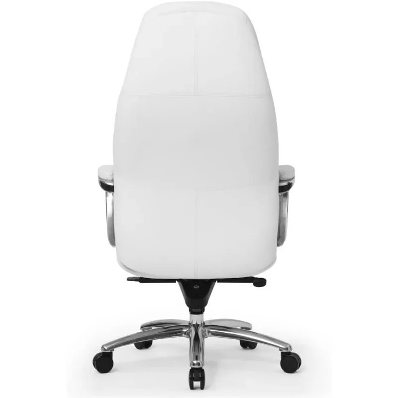 Executive Office Chair | Genuine Leather High-Back Design | Aluminum Base - White - Thumbnail 3