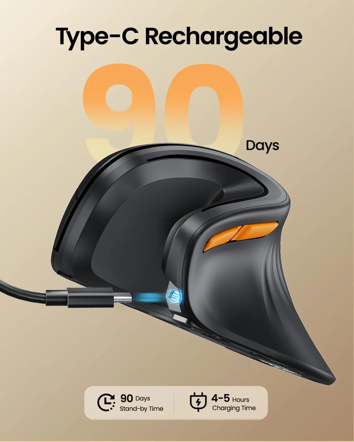 EM11 Ergonomic Vertical Mouse | Wireless Rechargeable Design | Multi-Device Connectivity - Thumbnail 6