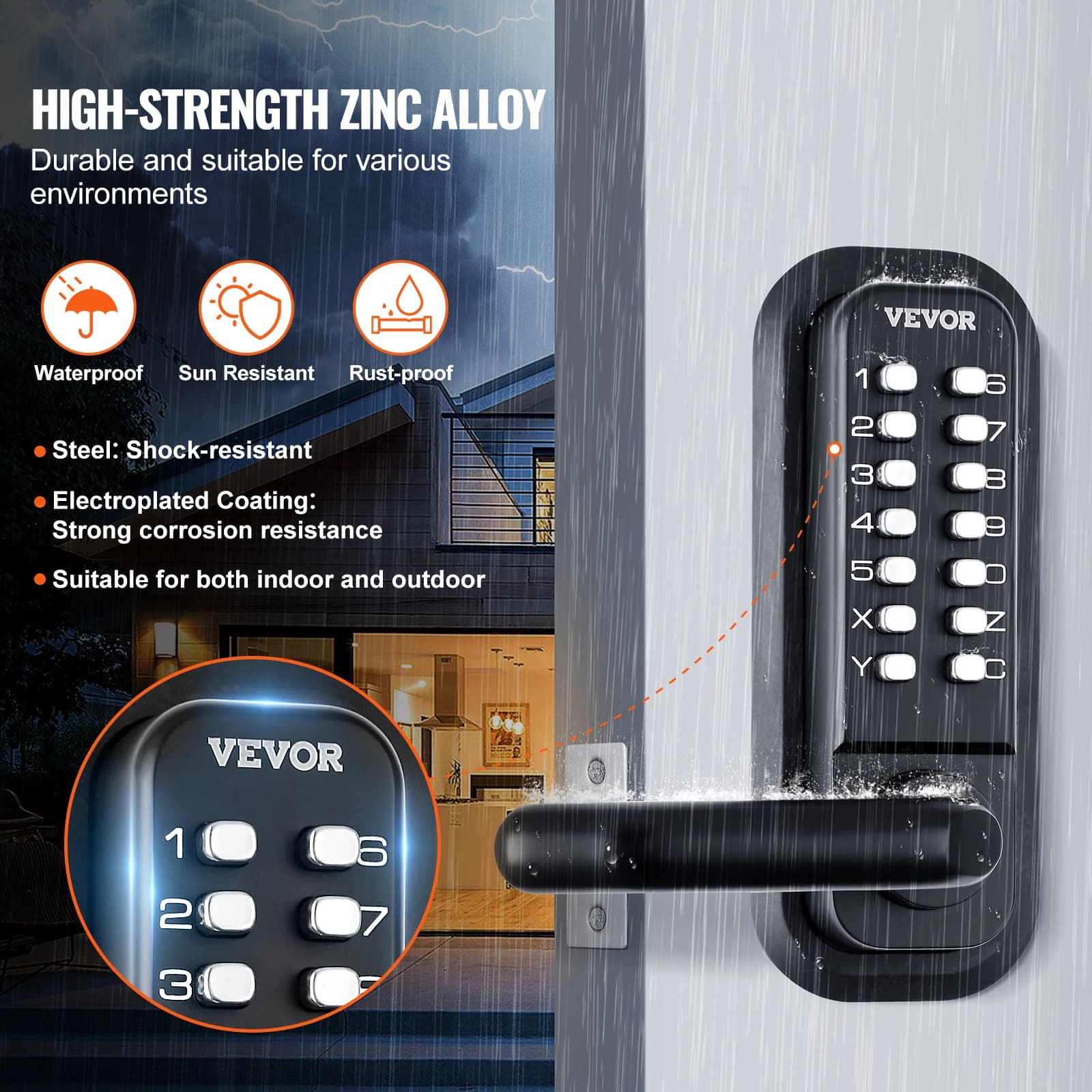 Keyless Entry Door Lock | 14-Digit Keypad | Single/Double-Sided Handle Embedded Security - Thumbnail 6