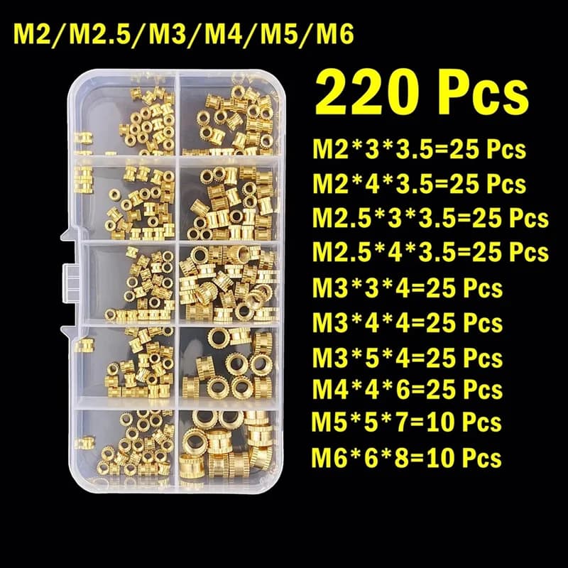 Heat Set Insert Nuts | 220pcs Kit for 3D Printing | M2-M6 Knurled Threaded Inserts - Thumbnail 3