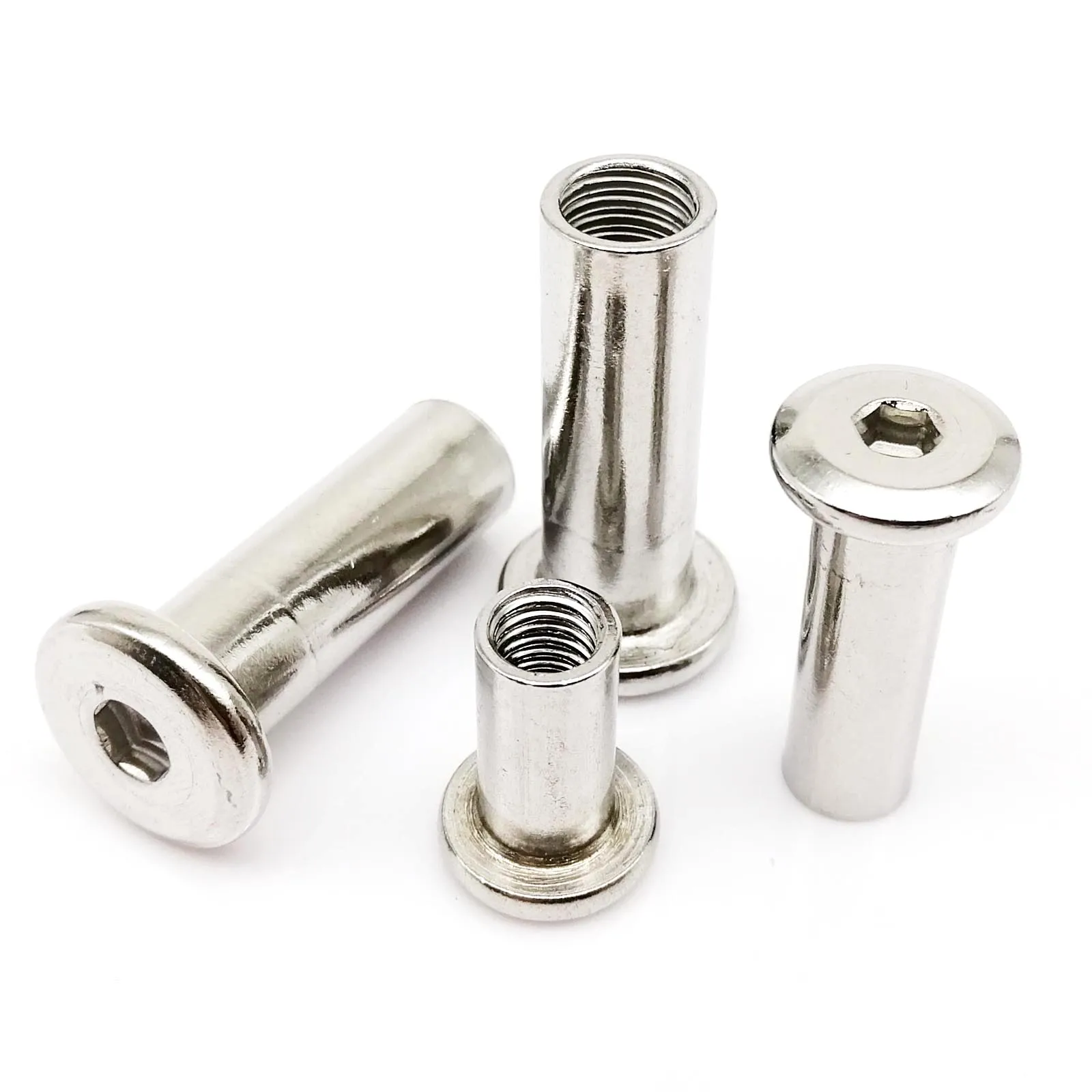 304 Stainless Steel Furniture Sleeve Nuts | M3-M10 Hex Socket Head | 4-100mm Connector Rivets - Thumbnail 2