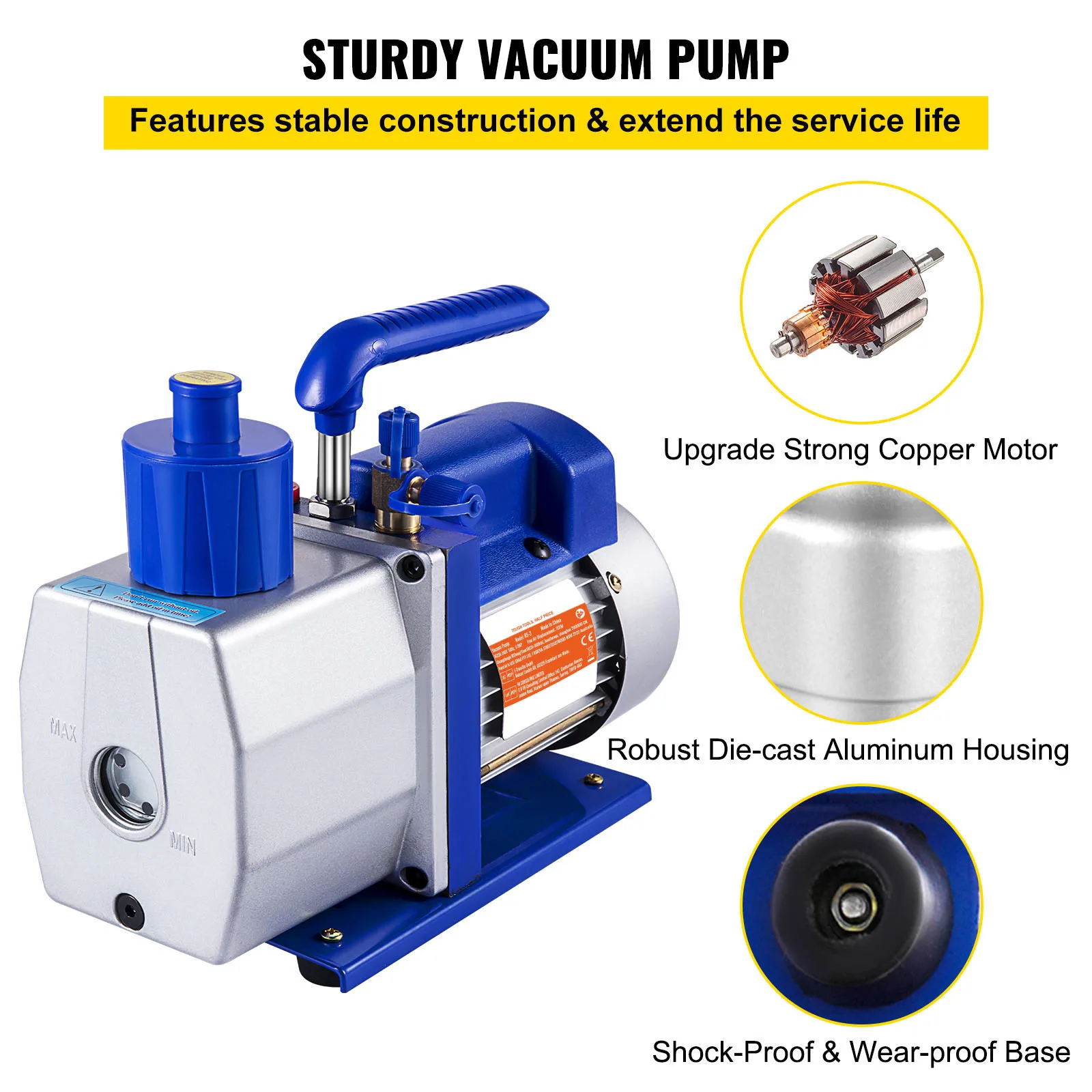7 CFM Single Stage Vacuum Pump | 1/3 HP 5PA High Vacuum | Automotive AC Reparation - Thumbnail 3