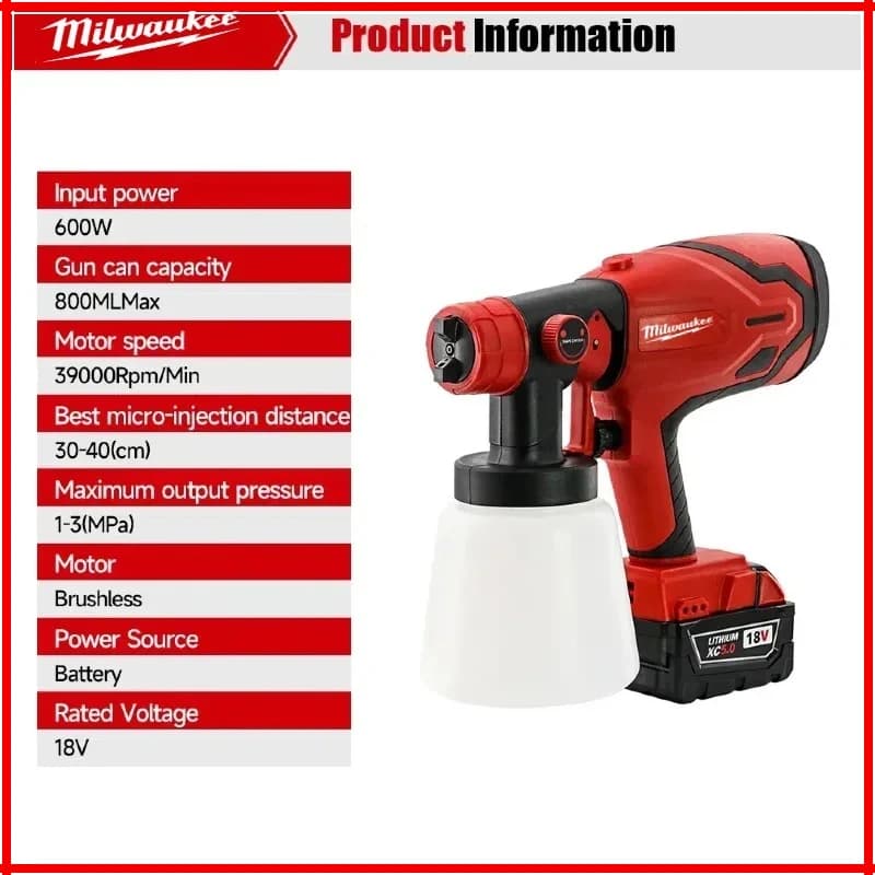 800ml Paint Spray Gun | 600W Brushless Motor 39000 RPM | Furniture & Auto Wall Sprayer - Thumbnail 2