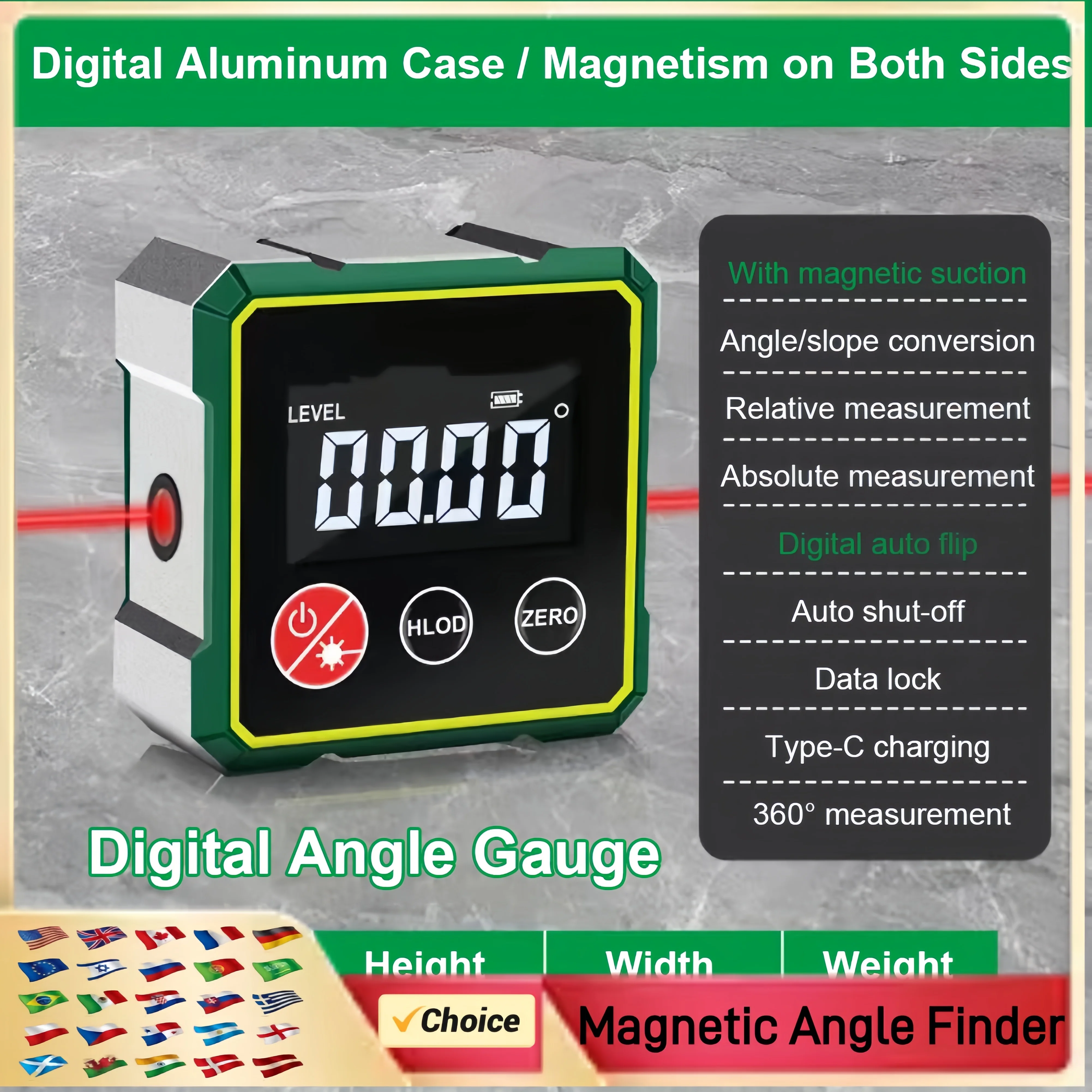 Angle Finder | LCD Backlight Protractor | Magnetic Base 0-90° Range - Thumbnail 2