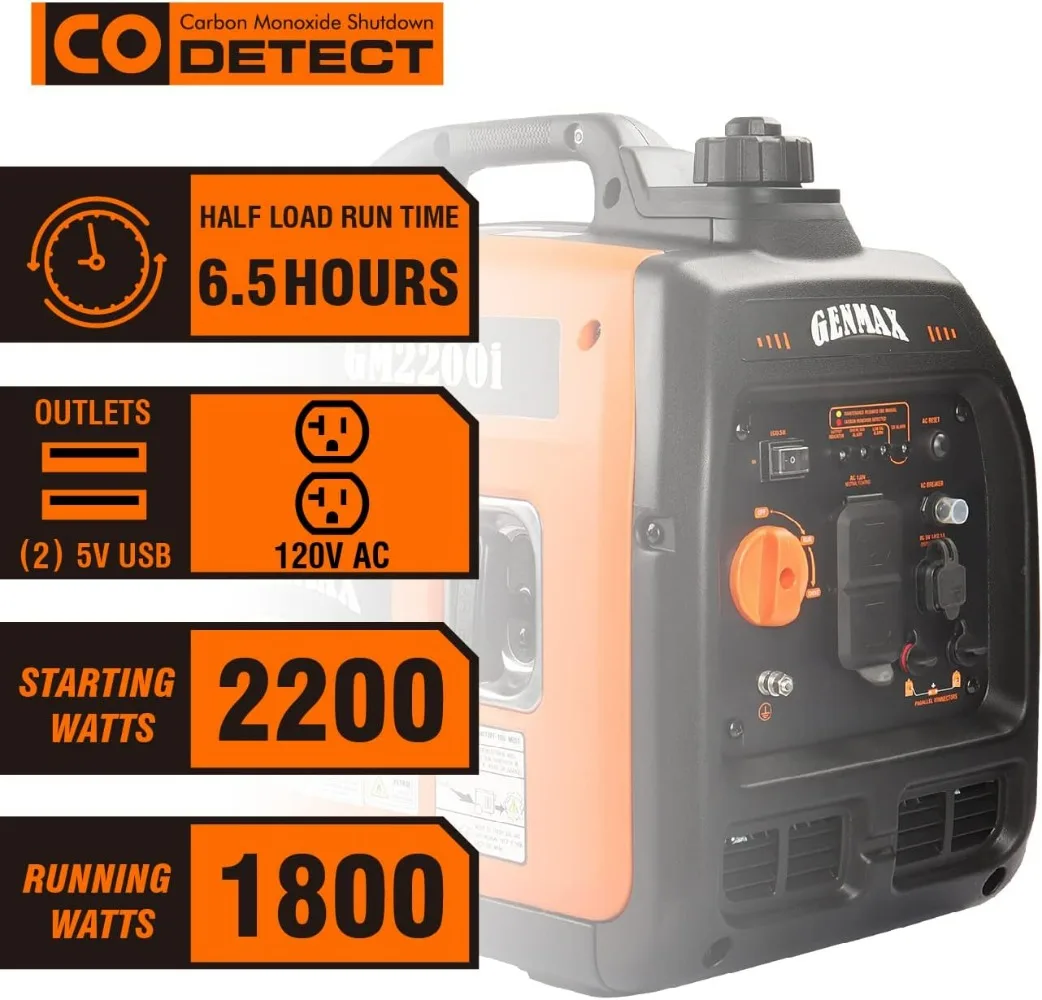 Portable Inverter Generator 2200W, Ultra Quiet & Lightweight, Eco Mode, CO Safety Shutdown for Home Backup & Camping - Thumbnail 6