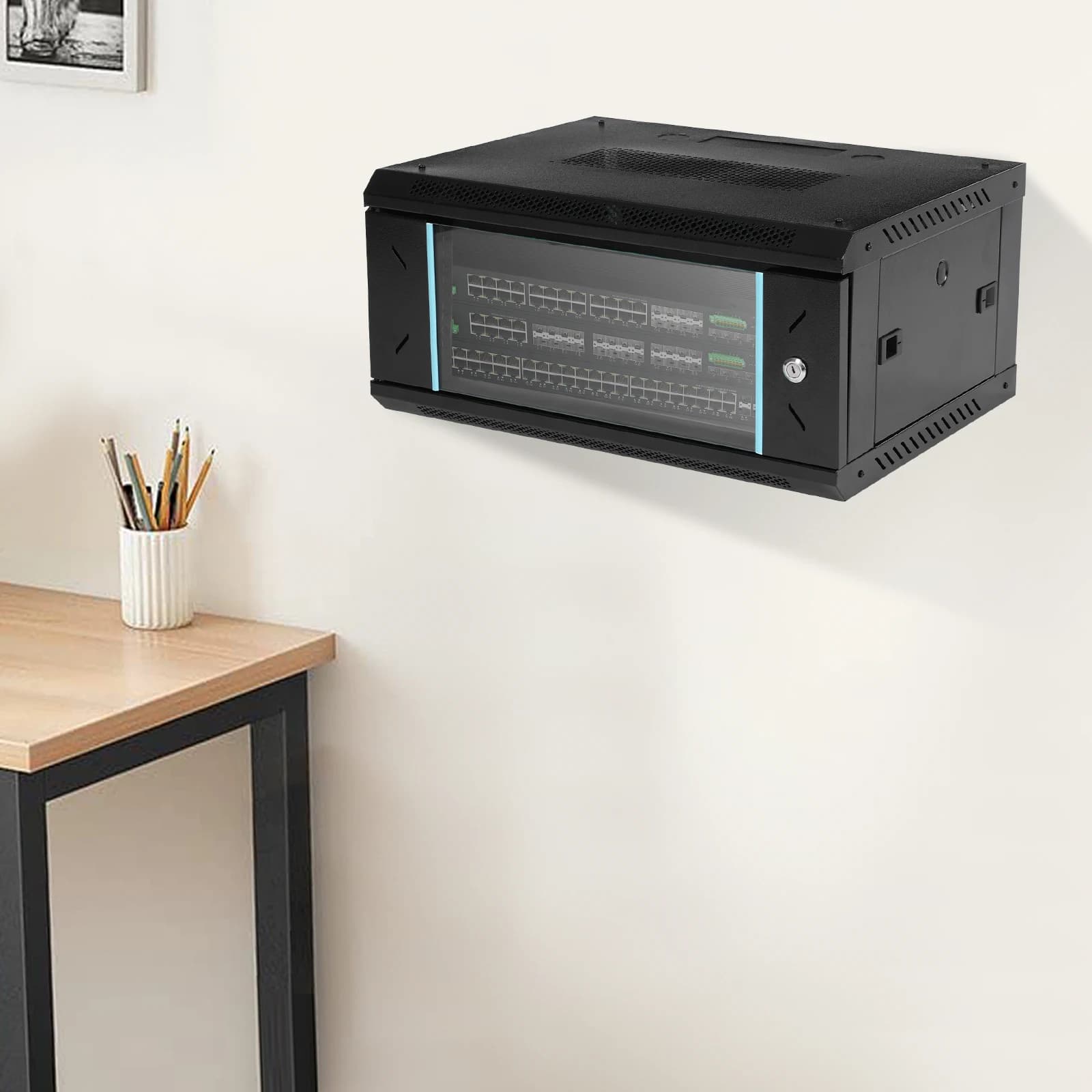4U Wall-Mount Server Rack | Secure Glass-Door Network Cabinet | Professional IT Organization - Thumbnail 2