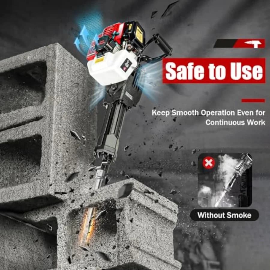 55J Gas-Powered Demolition Hammer | 52cc 2-Stroke Concrete Breaker with Chisels - Thumbnail 5