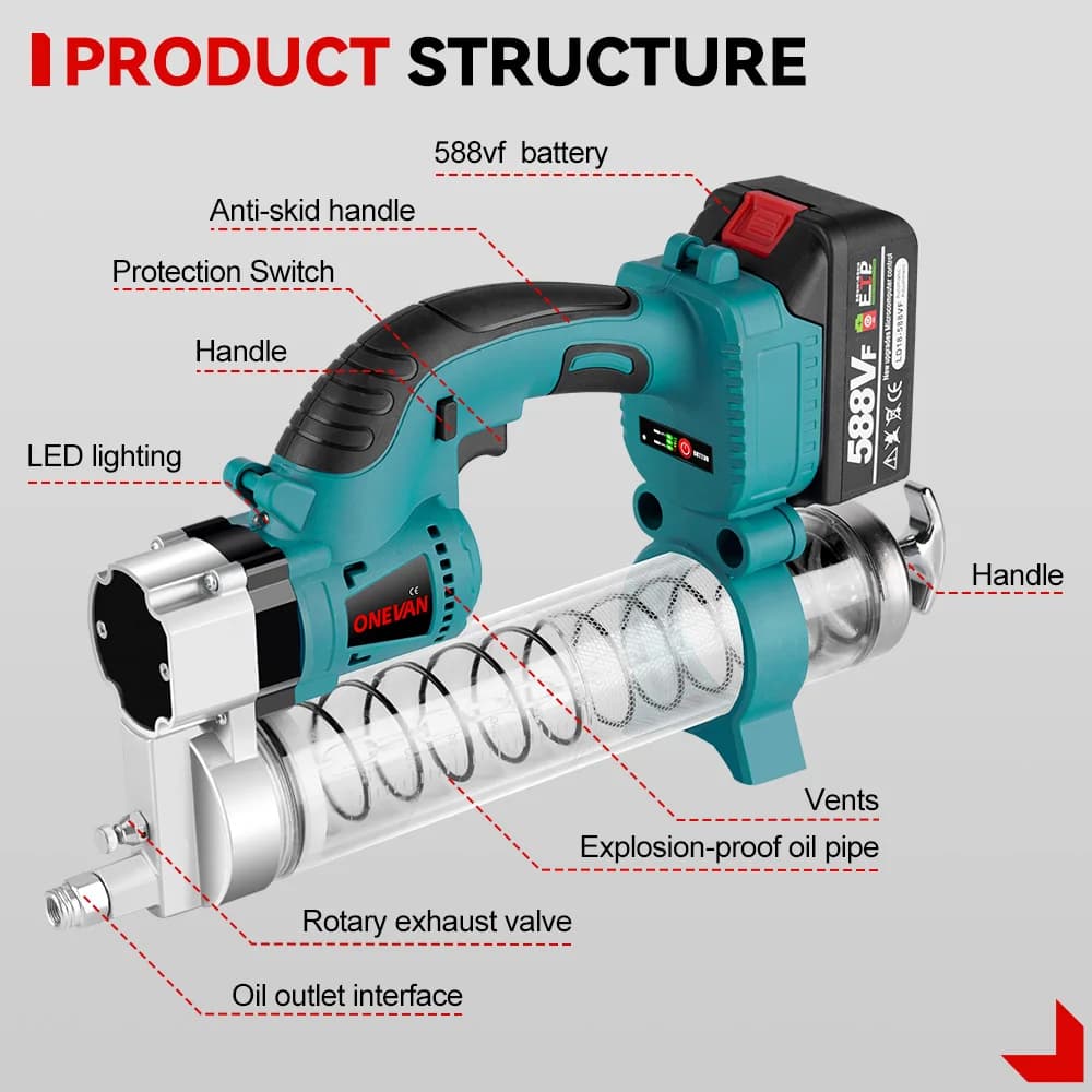 Professional Electric Grease Gun | 69MPa/10,000 PSI High-Pressure | Compatible with Makita 18V Batteries - Thumbnail 4