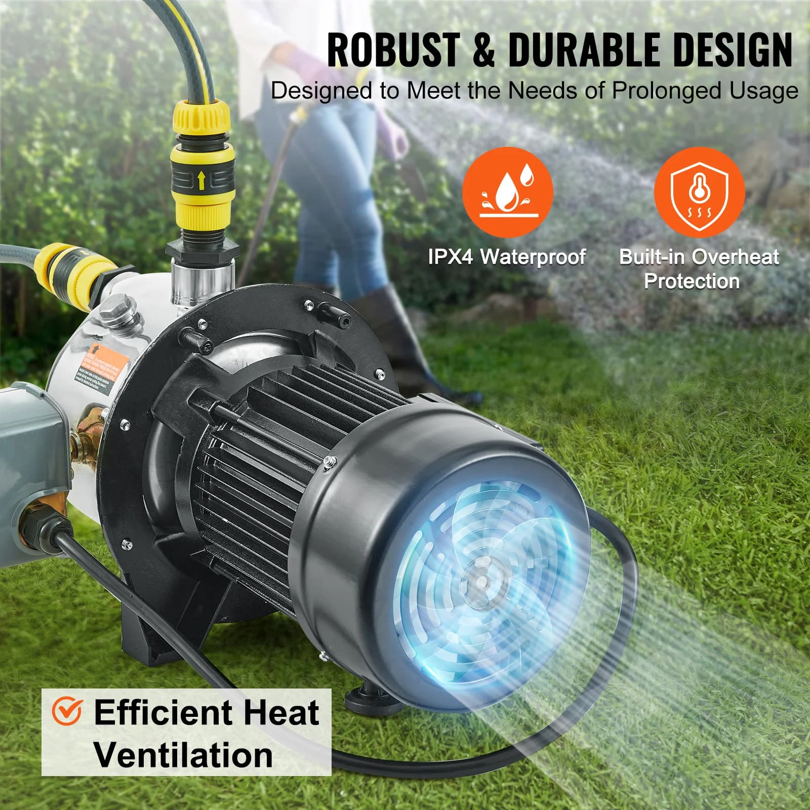 Shallow Well Jet Pump | 115V Cast Iron/Stainless Steel | Agricultural Garden Irrigation System - Thumbnail 5
