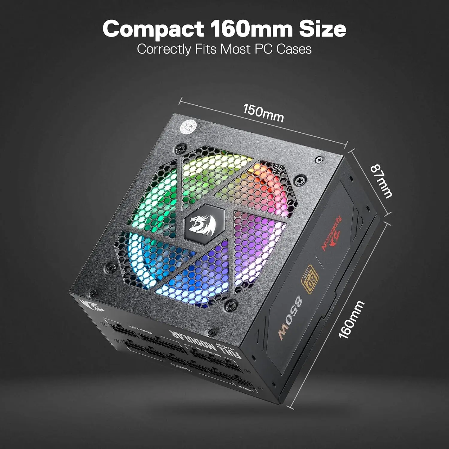 850W ATX 3.0 Power Supply | 80 Plus Gold Certified | Fully Modular & Compact 160mm Design - Thumbnail 6