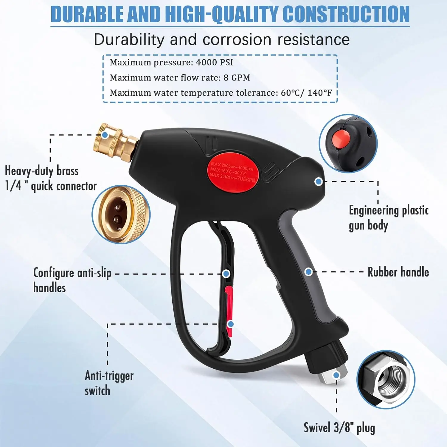 Washer Gun Kit | 2 Wands & 5 Nozzle Tips | 3/8 Swivel Connector - Thumbnail 2