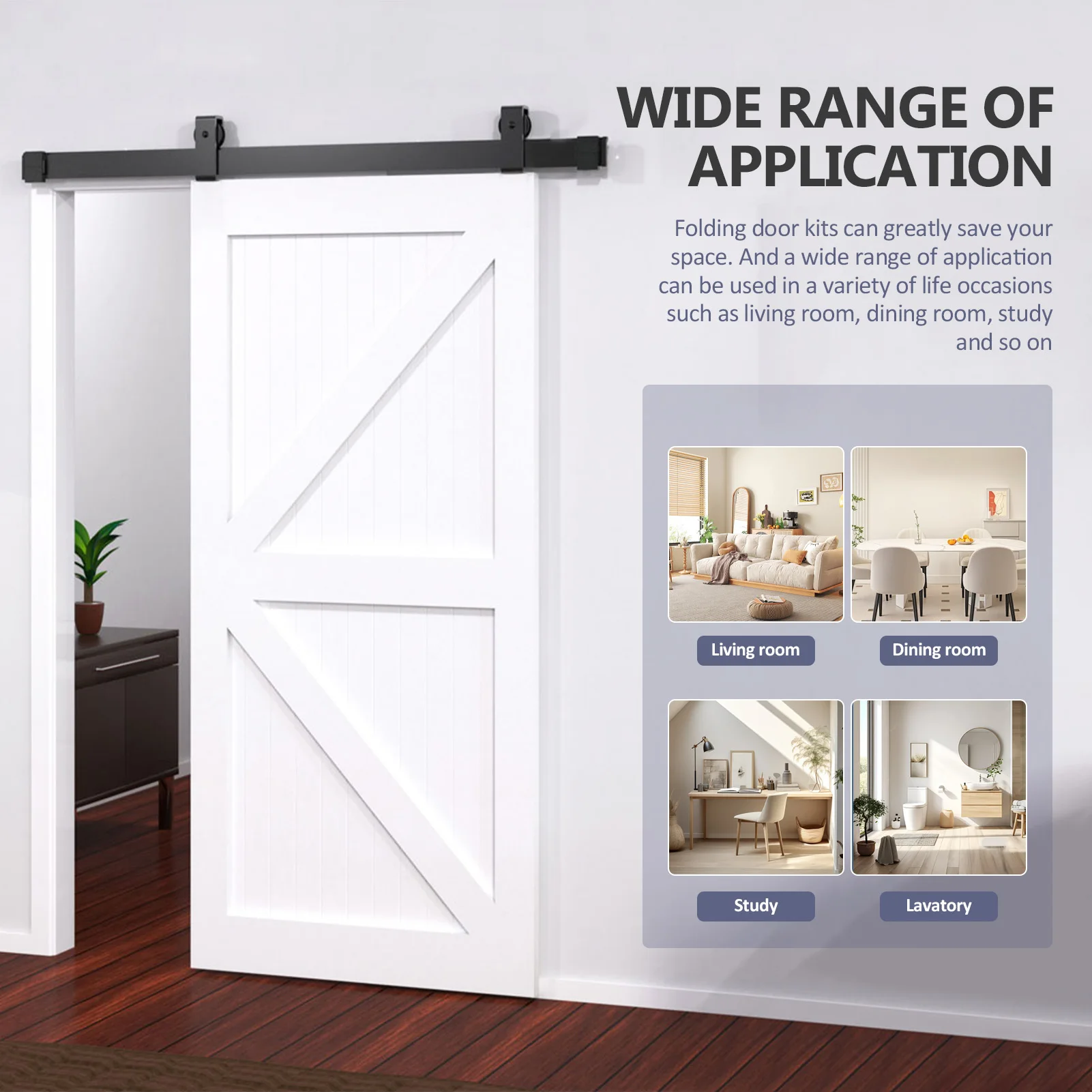 Heavy-Duty Bifold Barn Door Hardware Kit | Smooth Sliding Black Track System for Farmhouse Doors - Thumbnail 4