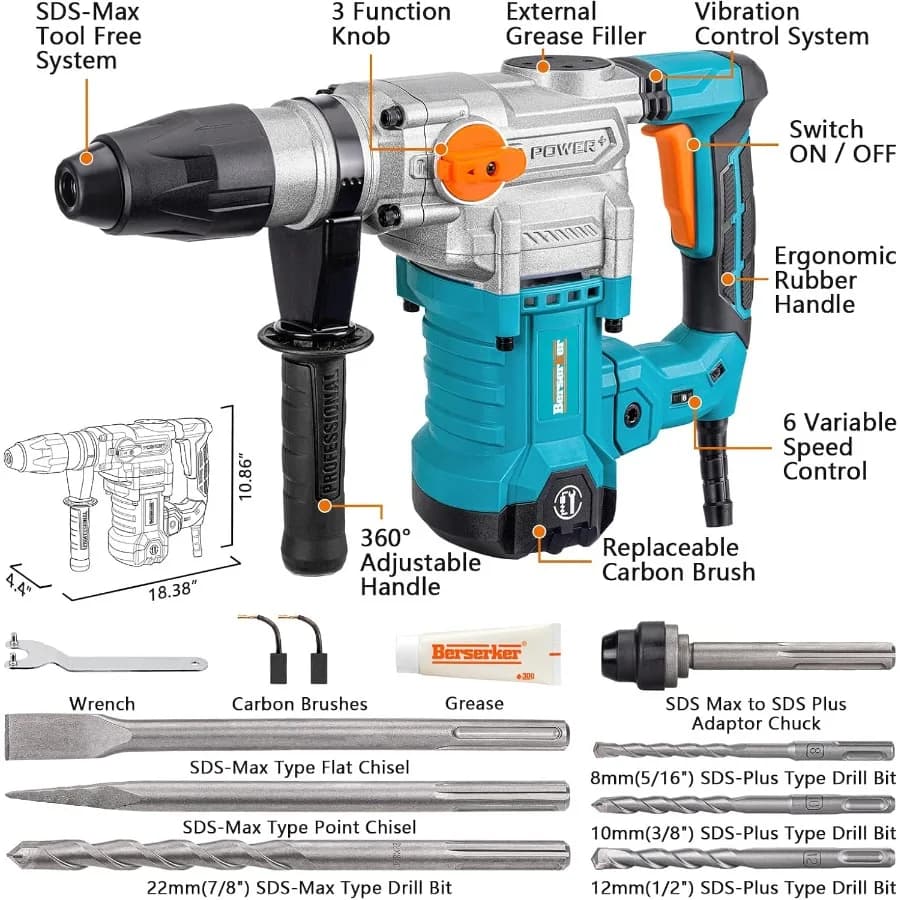 1-9/16 SDS-Max Rotary Hammer Drill | 13 Amp Motor | Vibration Control & Demolition Power - Thumbnail 2