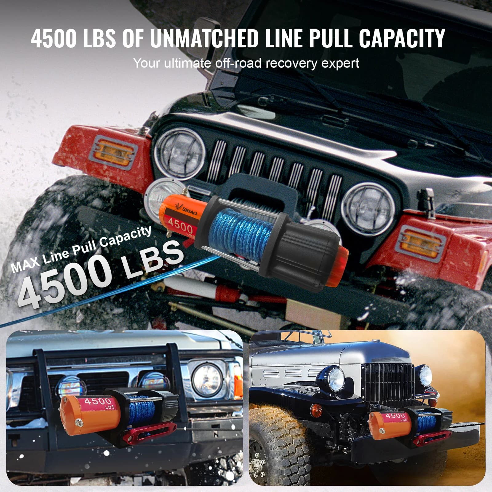 12V Electric Winch | 4500lb Heavy-Duty Towing | Wireless Remote Control for ATV, UTV & Trucks - Thumbnail 2