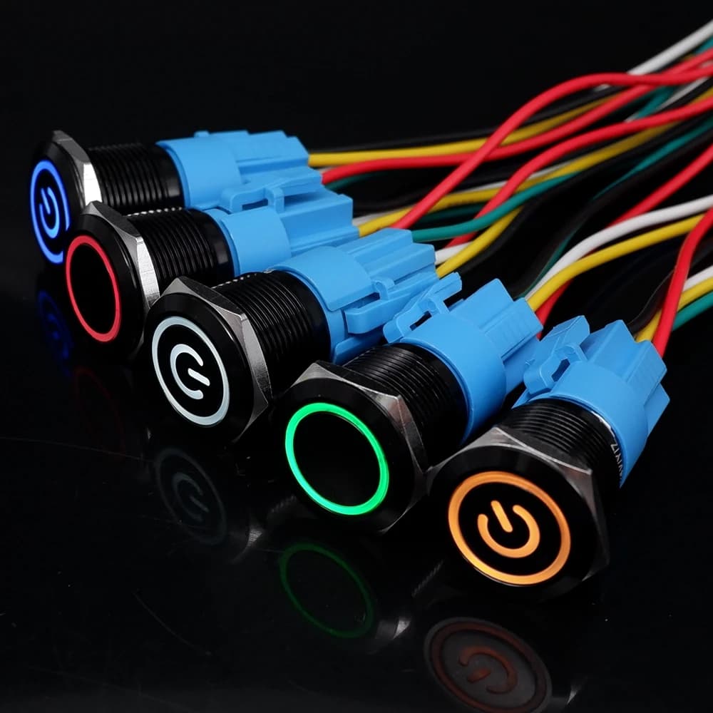 12/16/19/22mm Push Button Switch Oxidized Black Momentary Latching Fixed On Off Power Switch with wire LED Light 5V 12V 24V 220V - Thumbnail 3