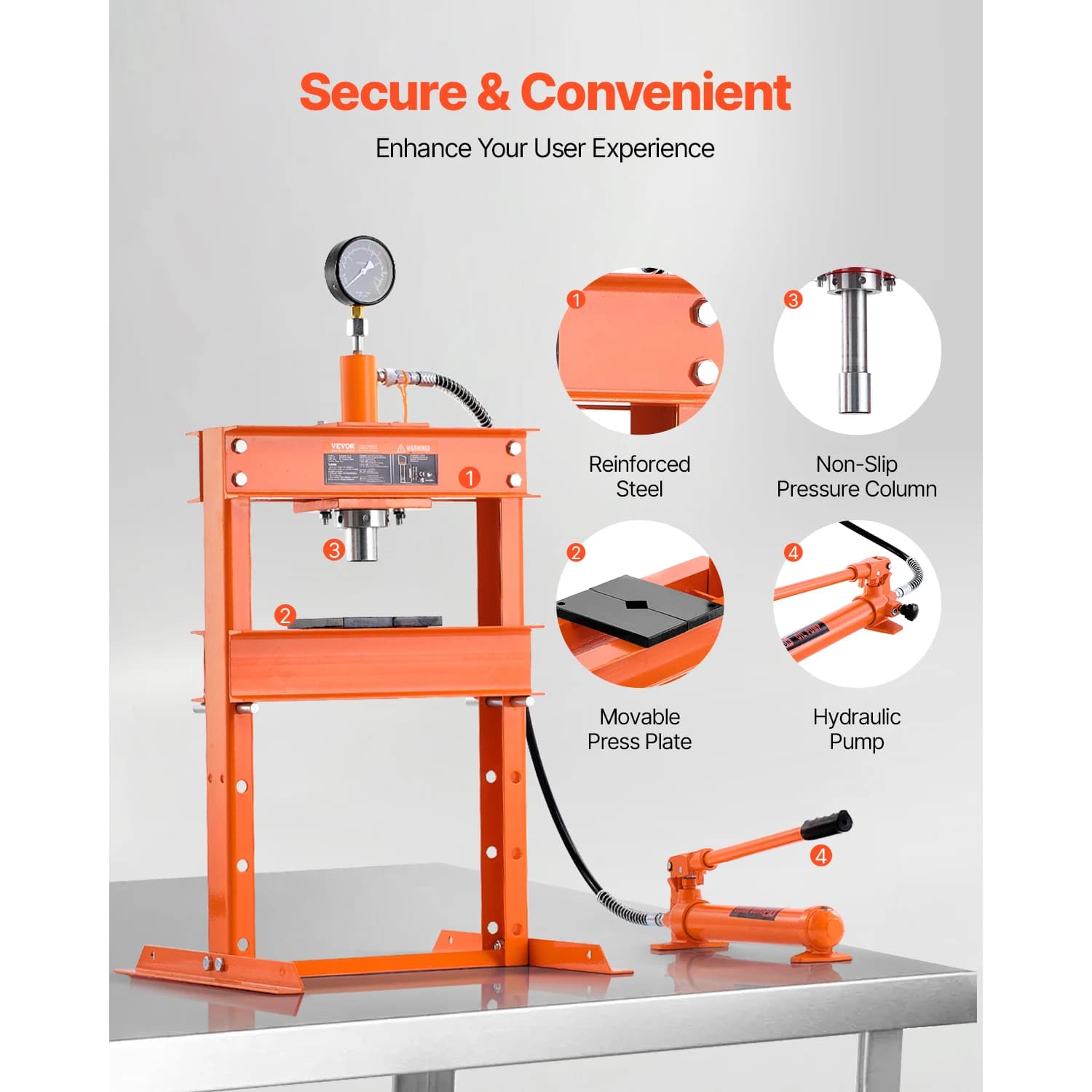 10-Ton H-Frame Hydraulic Shop Press | Heavy-Duty Bending & Forming with Adjustable Base - Thumbnail 6