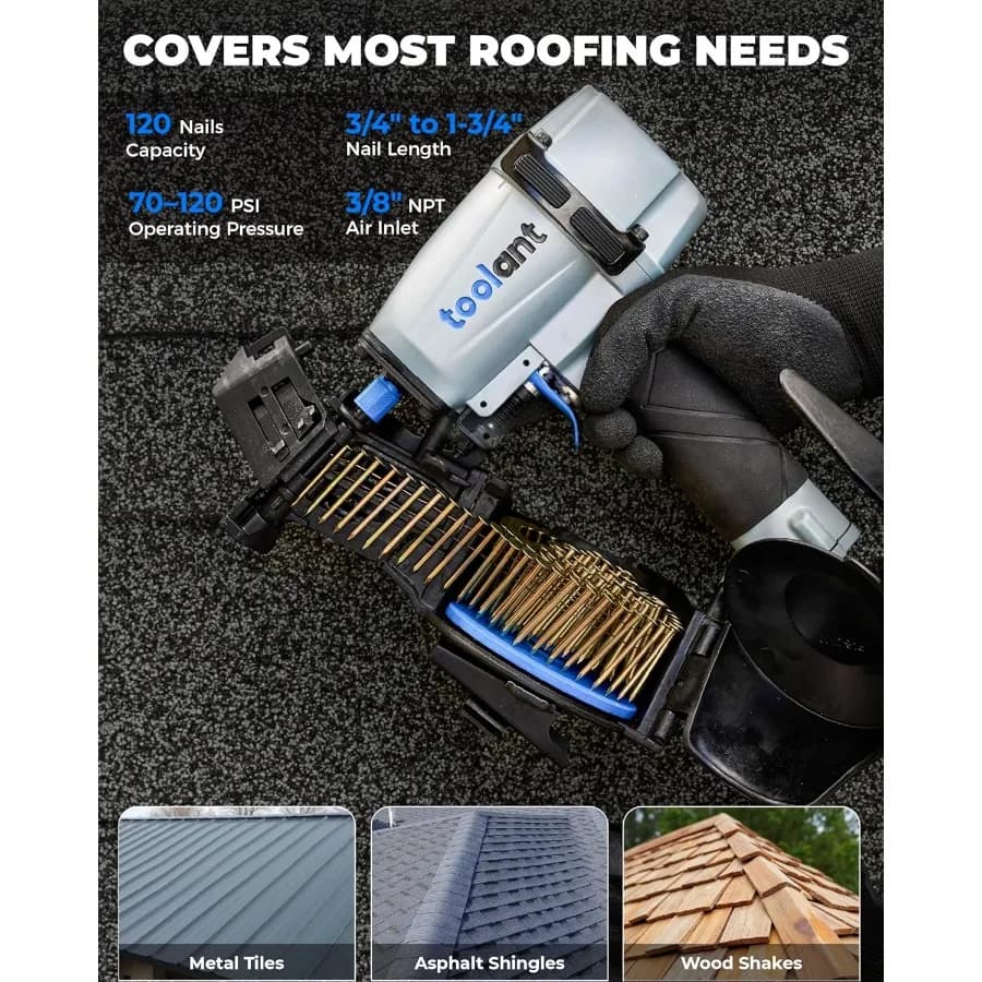 Duty Roofing Nail Gun | 120 Coil Capacity | 3/4 to 1-3/4 Nails for 70-120 PSI - Thumbnail 4