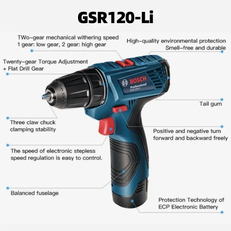 Bosch GSR 120-LI Cordless Screwdriver | 12V Lithium Power Tool | 2.0Ah Battery Electric Hand Drill - Thumbnail 3