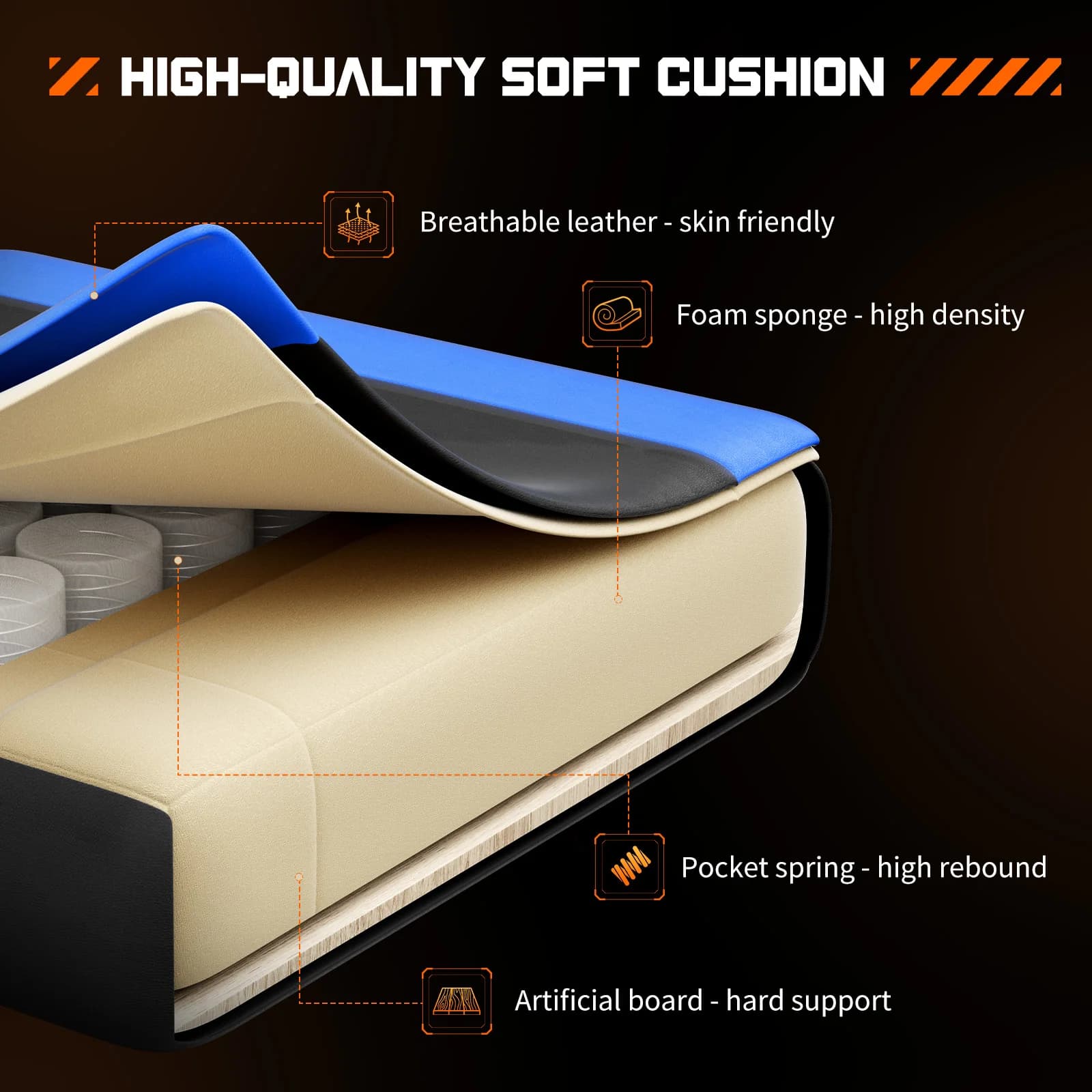 Racing Gaming Chair | Adjustable Lumbar & Headrest Support | PU Leather Swivel Chair - Thumbnail 7