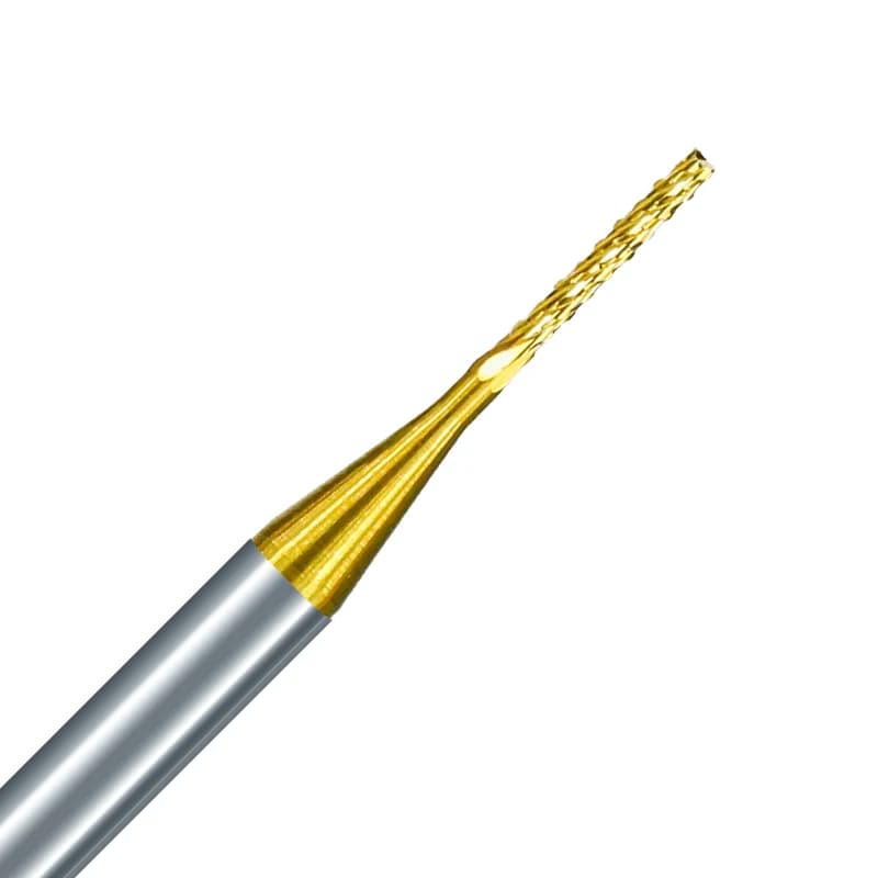 XCAN titanium coated carbide end mill with 0.5-3.175mm diameter, 1/8 shank for PCB engraving and CNC machining applications.