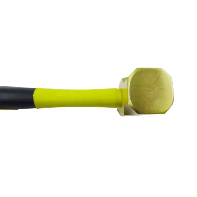 Brass non-sparking sledge hammer with fiberglass handle, available in multiple weights from 4LB to 16LB for industrial applications.