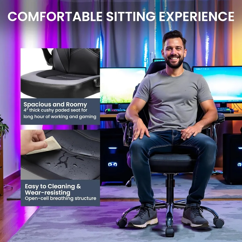 Racing Chair | Adjustable PU Leather Gaming Desk Chair | Flip-Up Armrests - Thumbnail 5