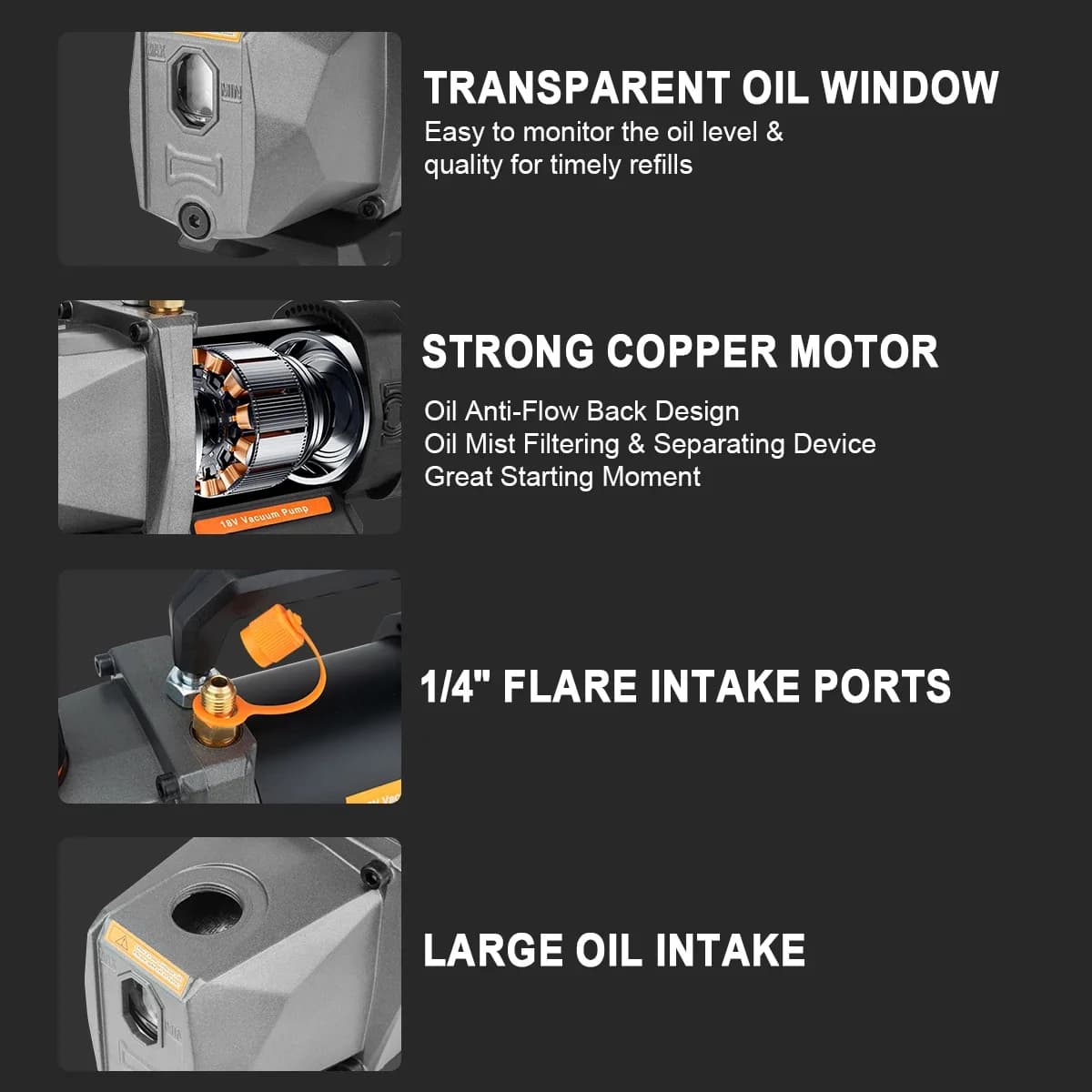 1/2HP 7CFM Vacuum Pump | For Makita 18V Battery | Refrigeration & AC Repair Tools - Thumbnail 4