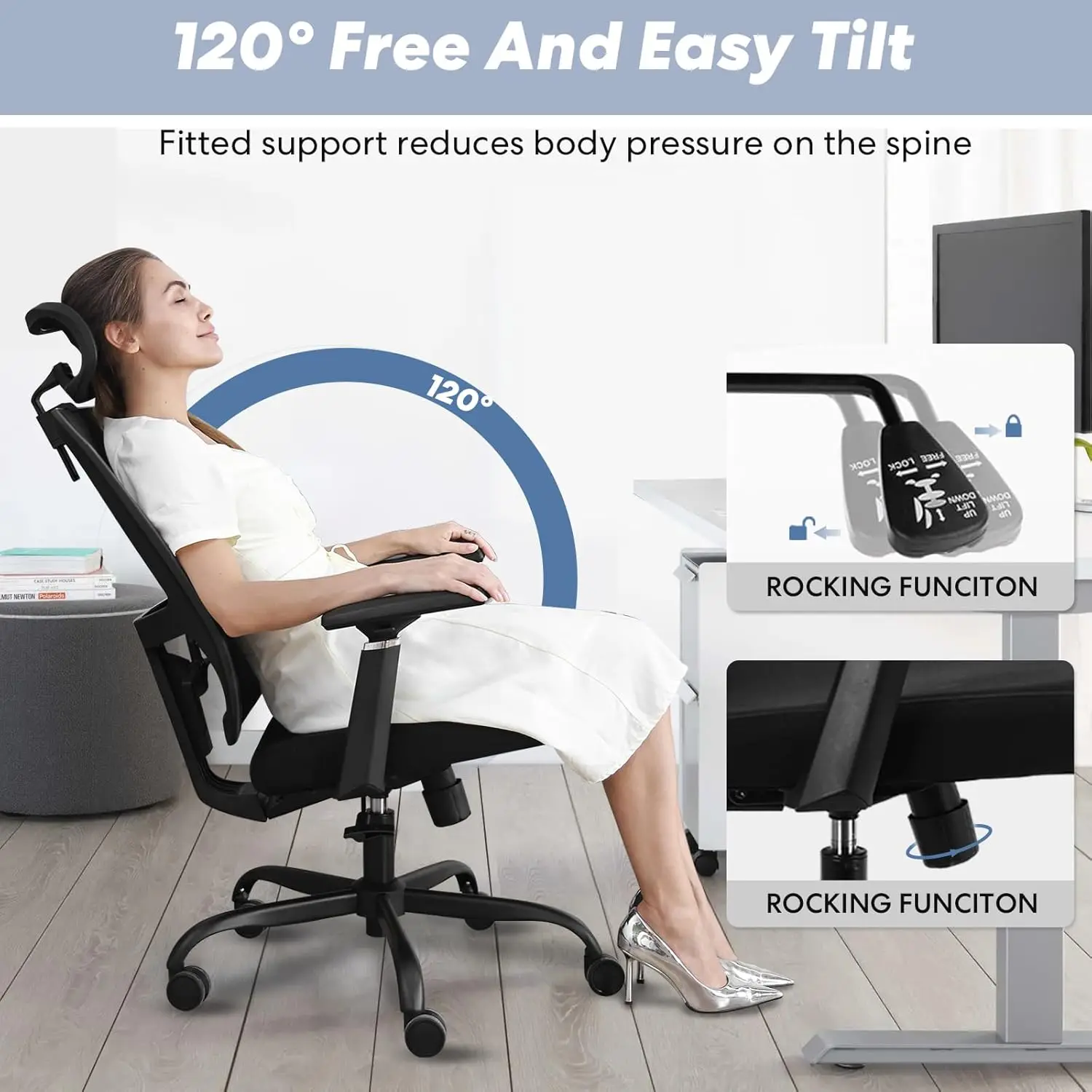 Office Chair | 120° Tilt & Adjustable Lumbar Support | High-Back Comfortable Computer Chair - Thumbnail 3