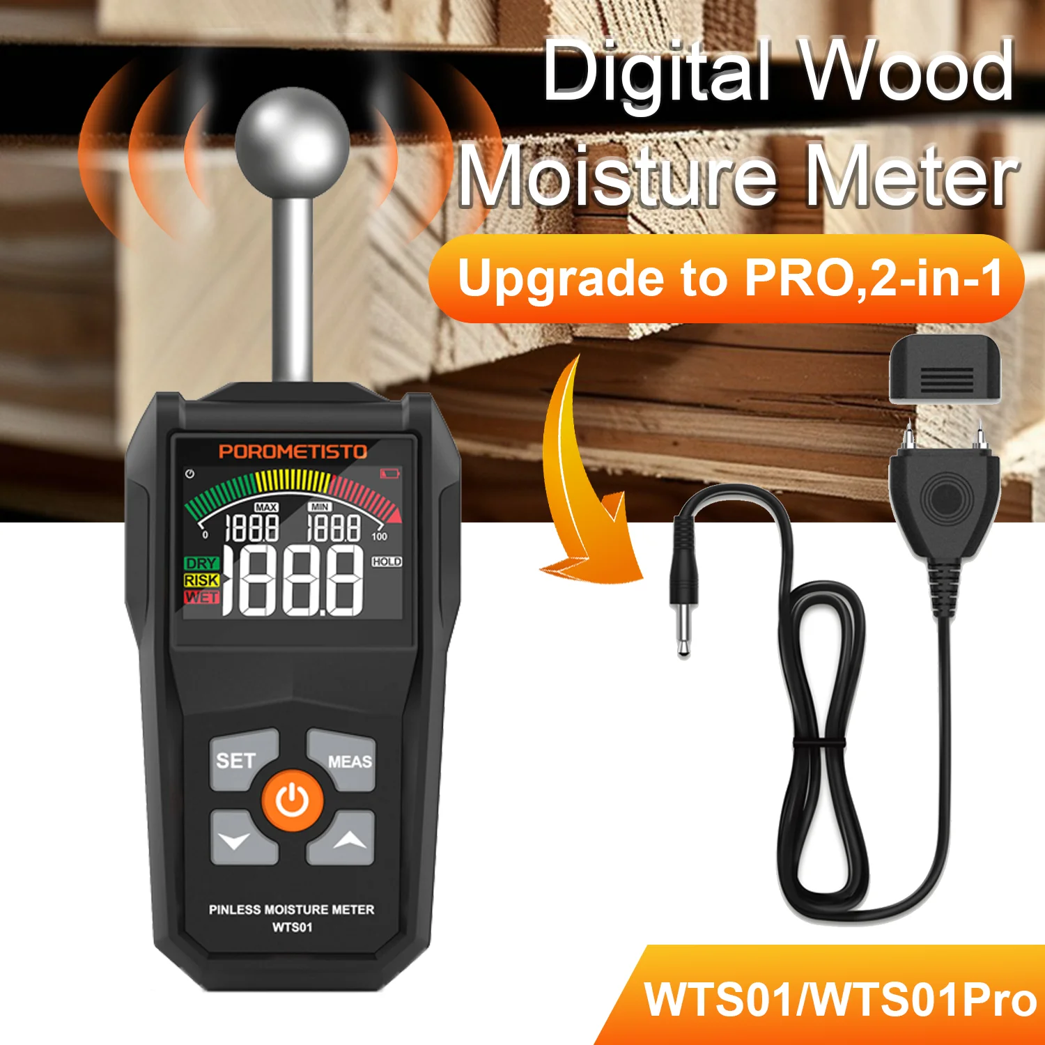 Dual-Mode Wood Moisture Meter | Pin & Pinless Detector | 0-99.9% LCD Hygrometer for Woodworking - Thumbnail 2