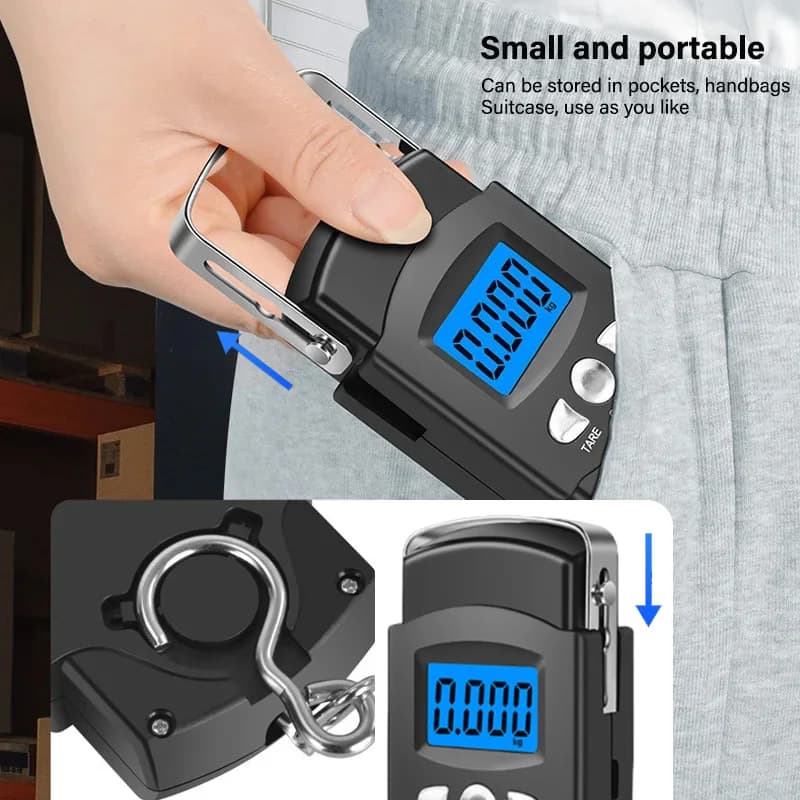50kg/10g Portable LCD Electronic Hand Scale Travel Hanging Scale with 100cm Long Retractable Measuring Tape - Thumbnail 3
