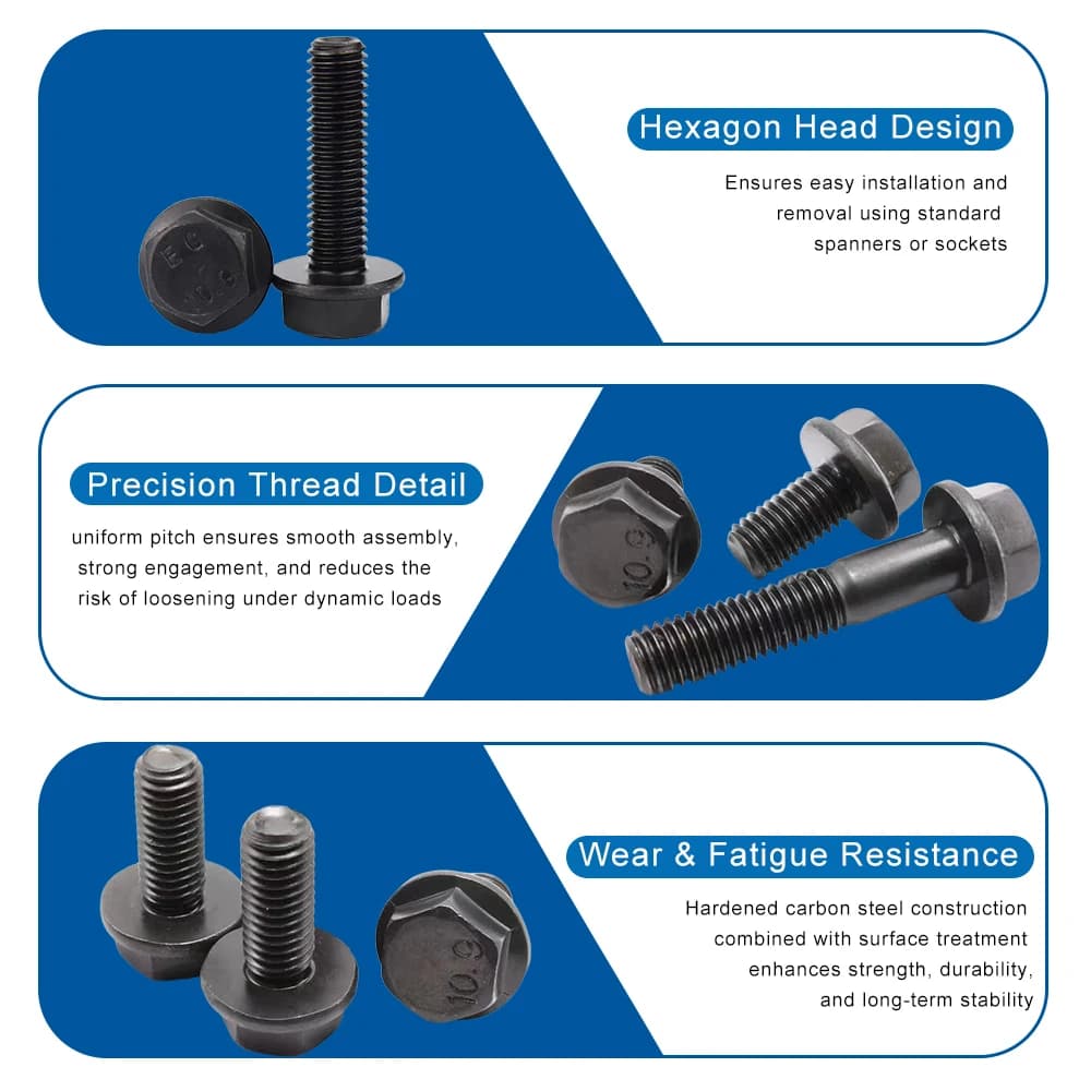 M8 M10 M12 Flange Bolts | 10.9 Grade Alloy Steel | Hexagon Head Non-Serrated - Thumbnail 4