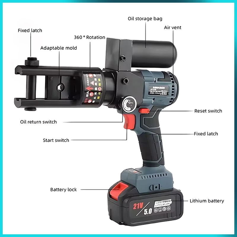 Electric Hydraulic Wire Crimper | 10-240mm Brushless Motor | Rechargeable Terminal Tool - Thumbnail 5