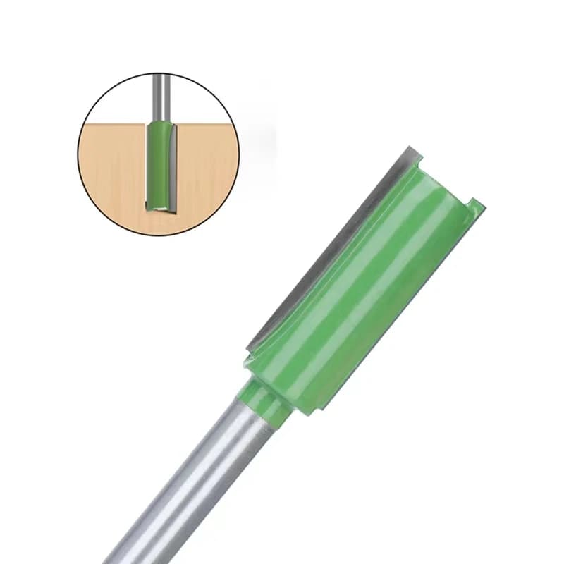 7-piece set of 6mm/1/4" shank straight router bits with single and double flutes for wood milling and woodworking projects.