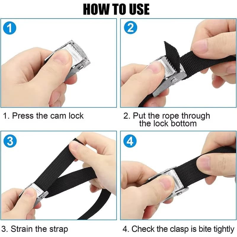 Heavy-Duty Ratchet Tie-Down Straps | Zinc Alloy Buckle | Cargo & Luggage Securement - Thumbnail 3