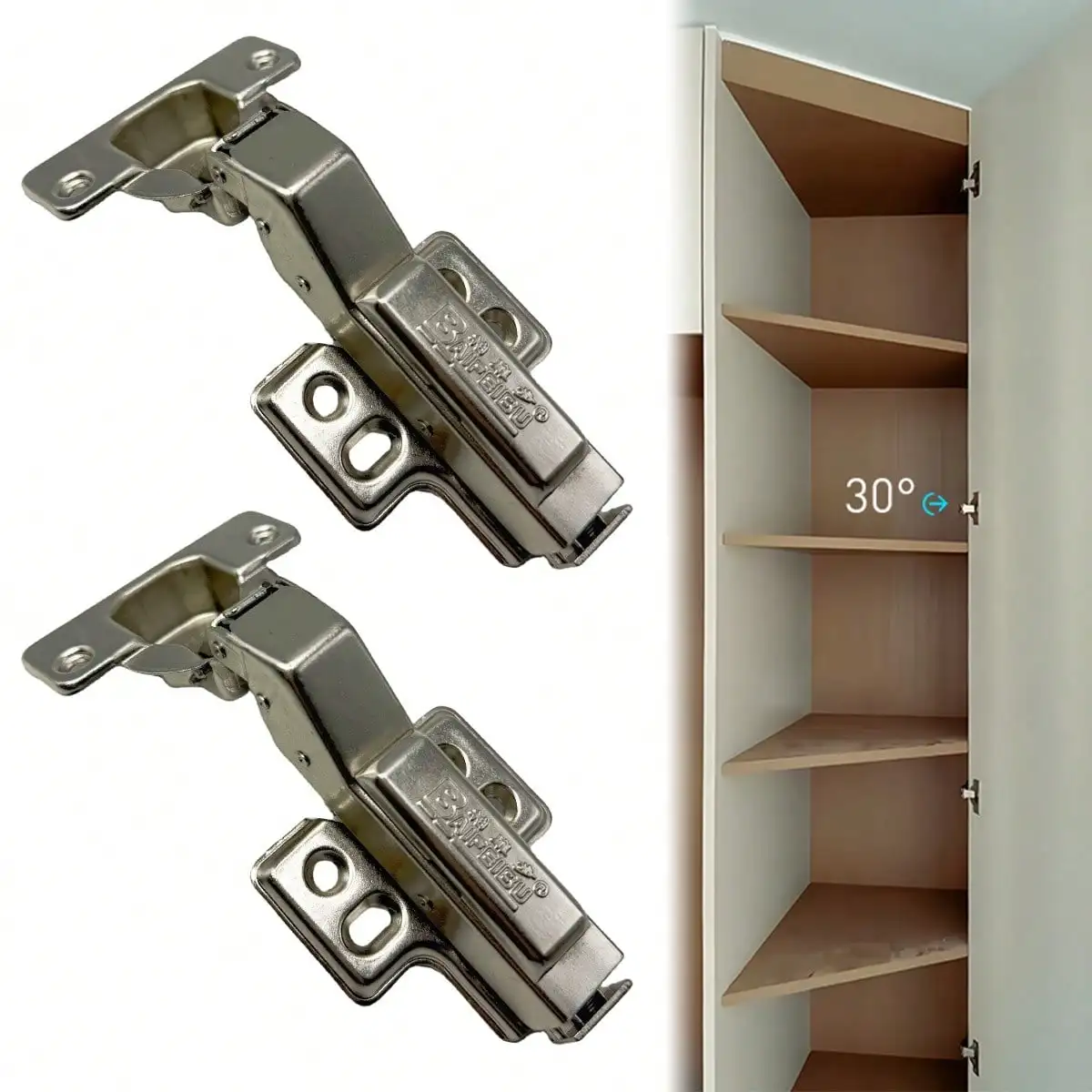 Cabinet Hinges | -30/30 Degree Soft Close Damper | 2PCS Detachable Buffer Hardware - Thumbnail 2