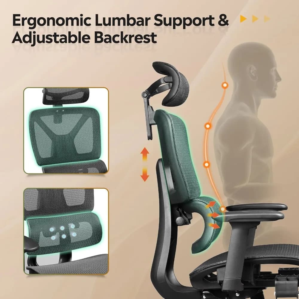 Mesh Office Chair | Reclining High Back Computer Chair with Footrest | Heavy Duty Design - Thumbnail 5