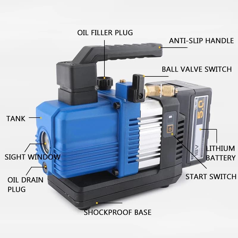 VRP-2SLI Lithium Battery Vacuum Pump | 2Pa High Vacuum | For Car & Home AC Systems - Thumbnail 4