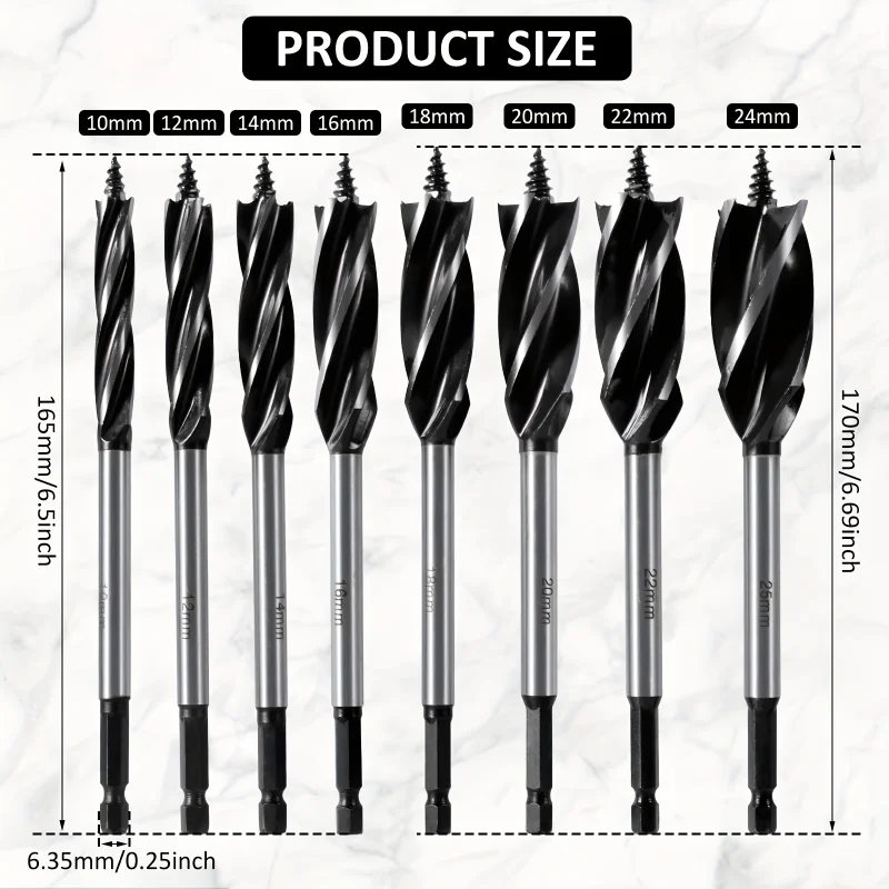 Wood Drill Bit Set | 10-35mm Fast-Cut Auger Bits for Precision Woodworking - Thumbnail 3