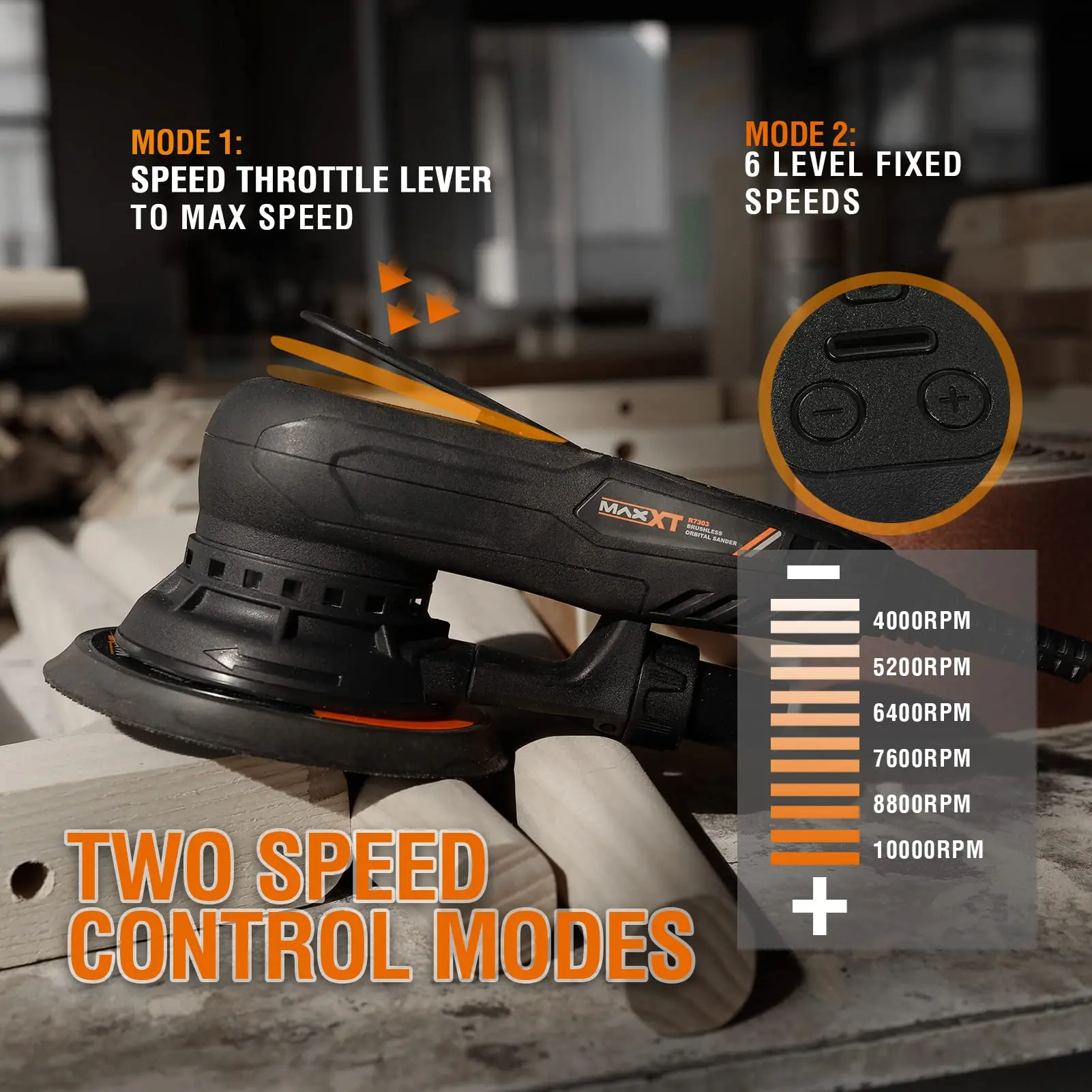 6-Inch Electric Sander | Compact Orbital Design | Woodworking & Surface Prep Tool - Thumbnail 3