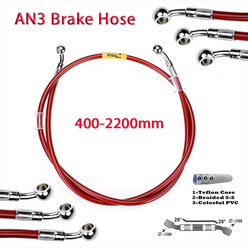 High-Performance Motorcycle Brake Line Kit | 28° Angled Steel-Braided Hose | 10mm High-Pressure Fitting - Thumbnail 2